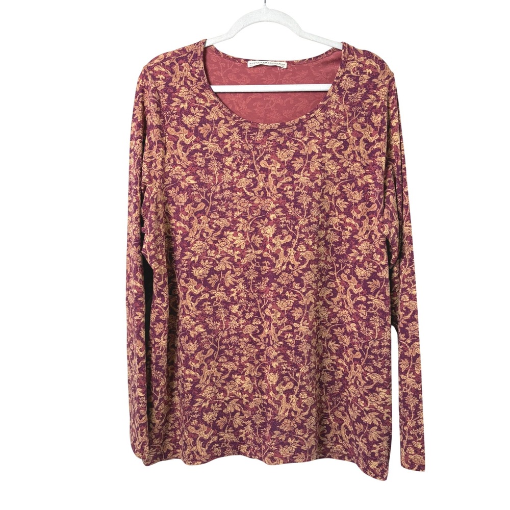 Peruvian‎ Connection Floral Top Womens XXL Burgundy Pima Cotton Long Sleeve Tee